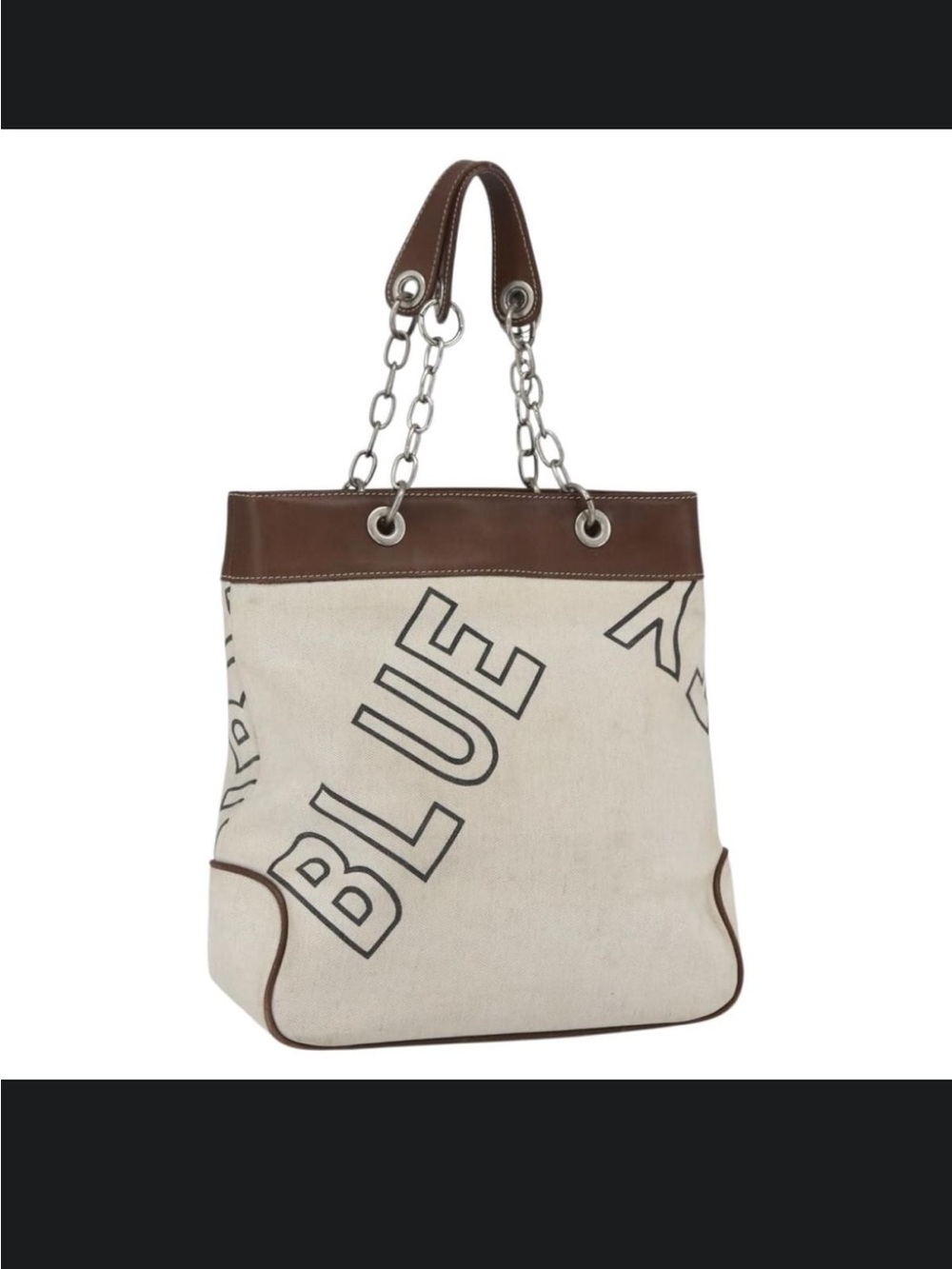Rare Burberry Blue Label Graphic Logo Canvas Tote Leather ShoulderChain Handware